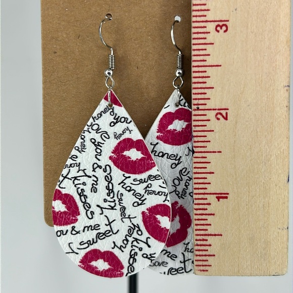 Faux Leather Teardrop Earrings Valentines - Picture 2 of 4